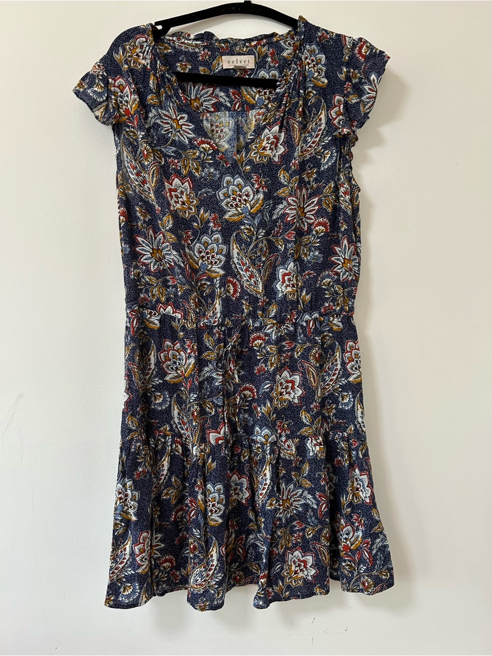 Velvet by Graham & Spencer Navy Floral Tiered Dress boho paisley large